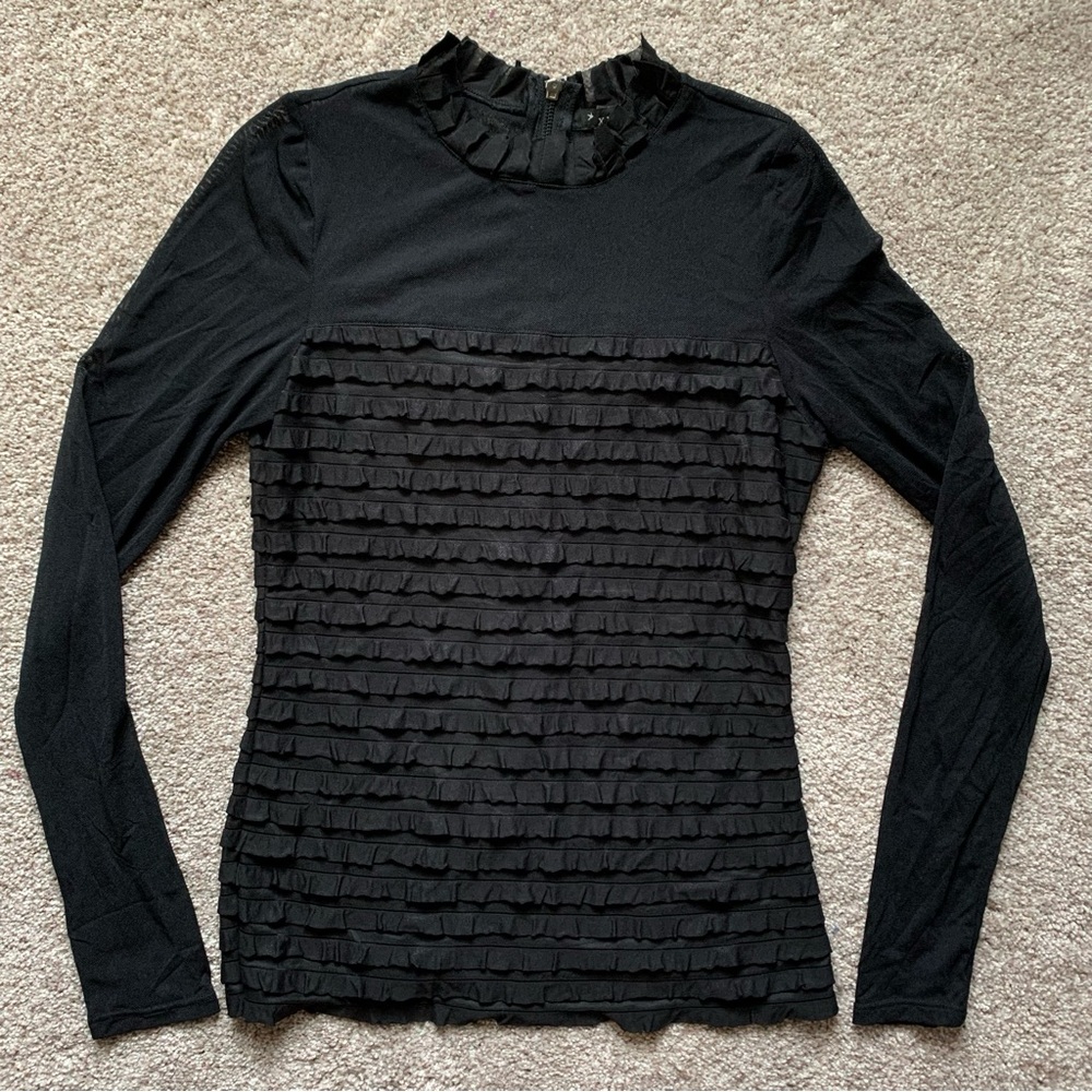 Forever 21 Women’s Black Whimsigoth Mesh Ruffle Zipper Long Sleeve Top Medium